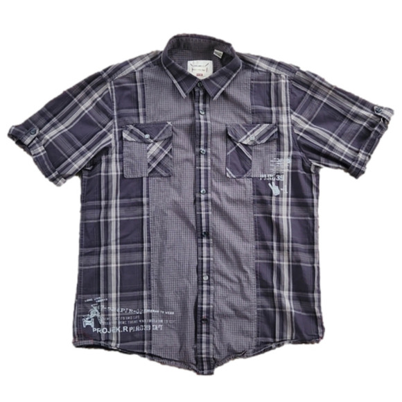 3/$20 ProjekRaw Gray Plaid Design Button-Up Shirt - Picture 1 of 12